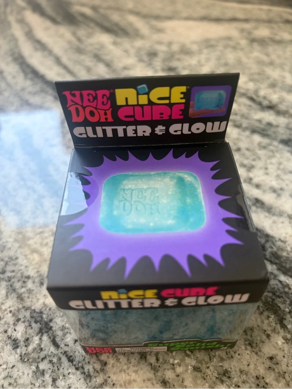 Nee Doh Nice Cube Glitter & Glow Super Blue Cube NEW Sealed Authentic NeeDoh